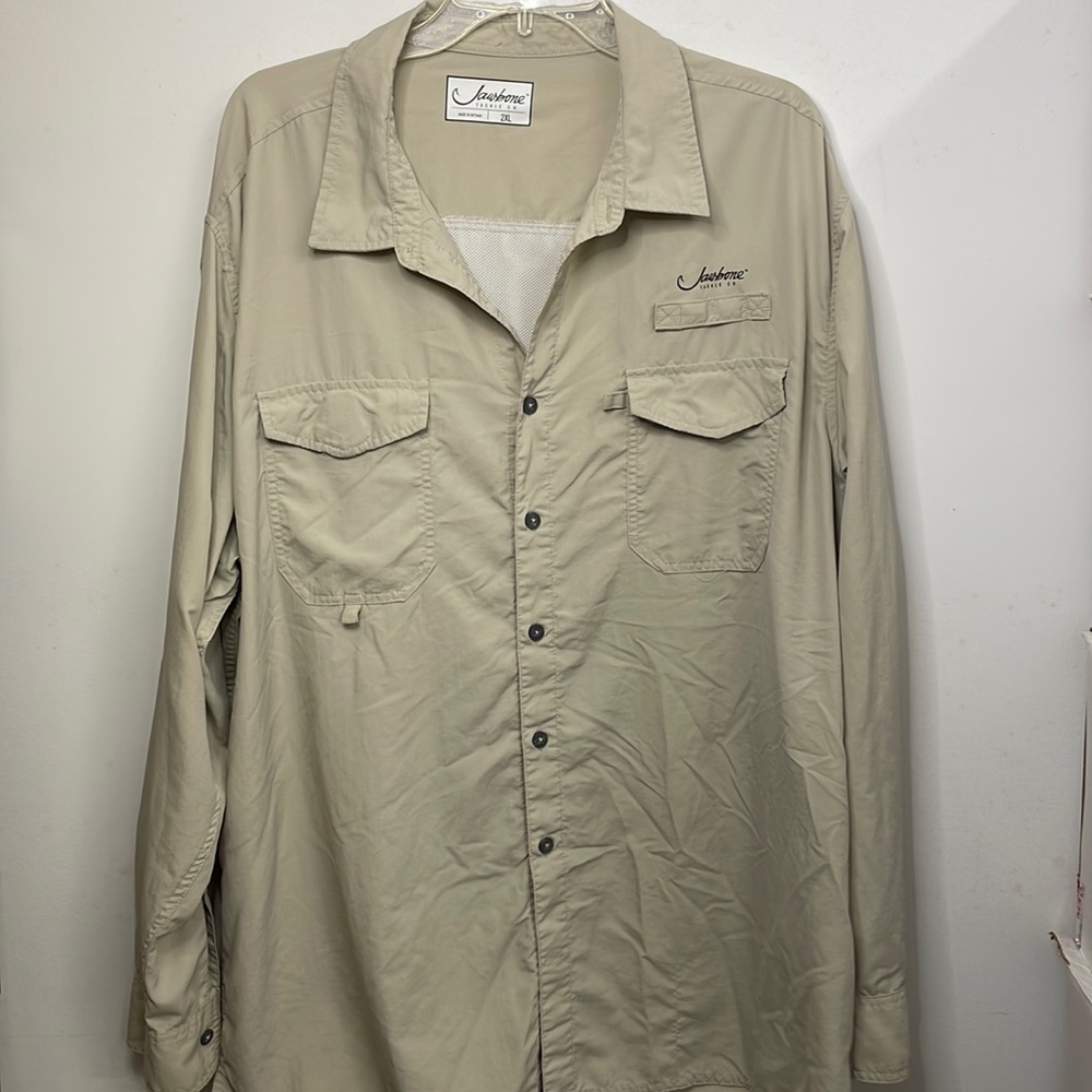Jawbone Tackle Co. shirt XXL tan outdoor mens long sleeve button vented fishing